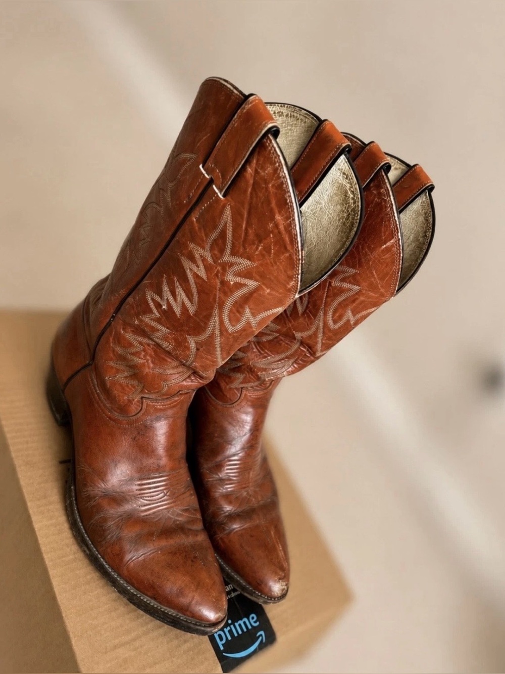 Justin USA Cowboy Boots Men’s 11.5D brown Leather Western Snip Toe Style Vintage